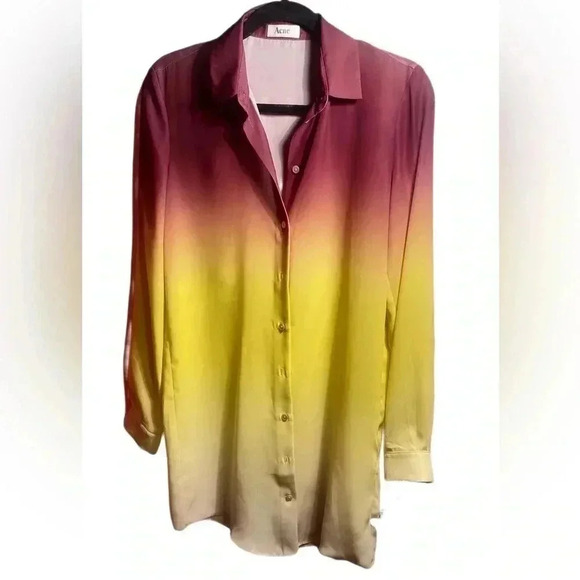 ACNE long  sleeve button down tye dye polyester collared day 2 nite shirt 36 - Picture 1 of 4